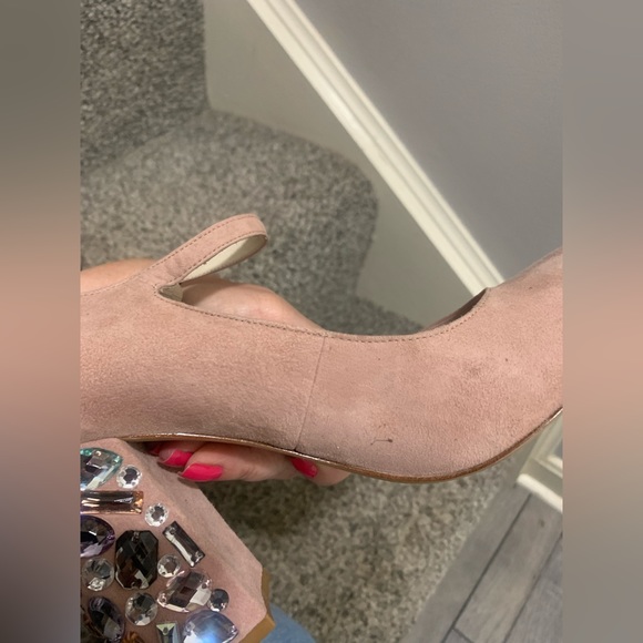 Bettye Muller Pink Suede Jeweled Heels - Picture 10 of 12
